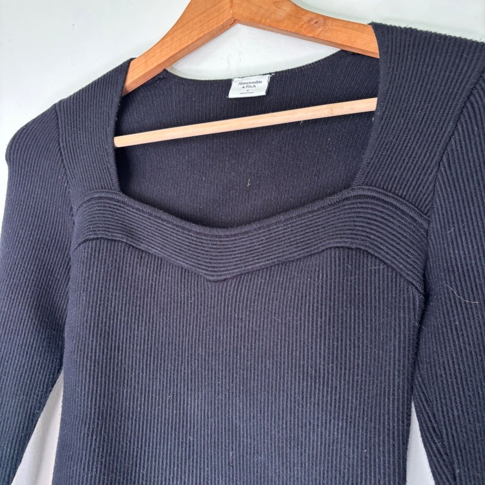 Abercrombie Black Long Sleeve Rib Princess Neck Cropped Sweater Balletcore Small
